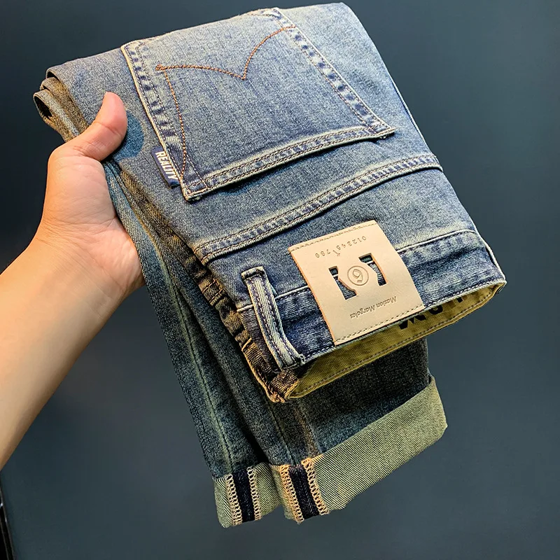 Summer Thin American Jeans Men's Trendy Retro Loose Elastic Casual Pants2024New Straight Trousers