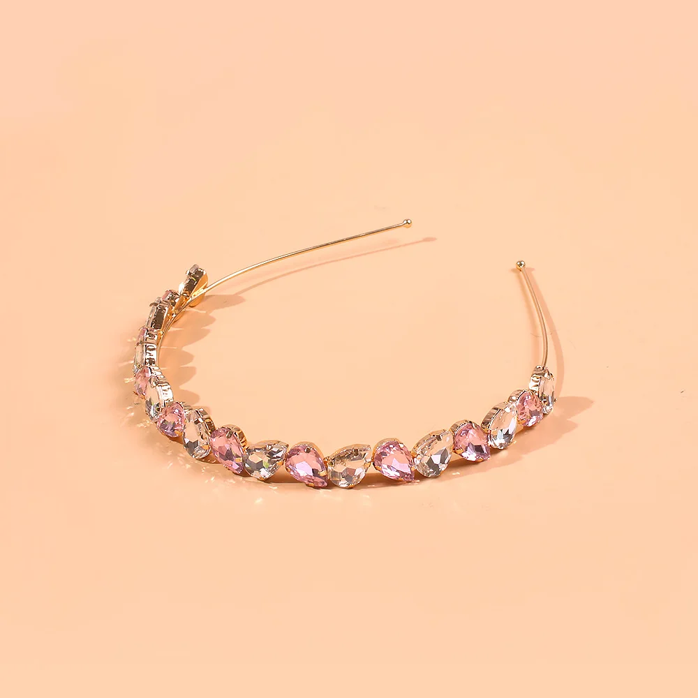 F1846 Fan Alloy Glass Rhinestone Color Diamond Headband Female, Simple Versatile Sweet Headband Jewelry