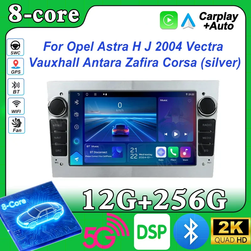 Android plateado para Opel Astra H J 2004 Vectra Vauxhall Antara Zafira Corsa Auto Radio estéreo reproducción de coche navegación GPS automática WIFI