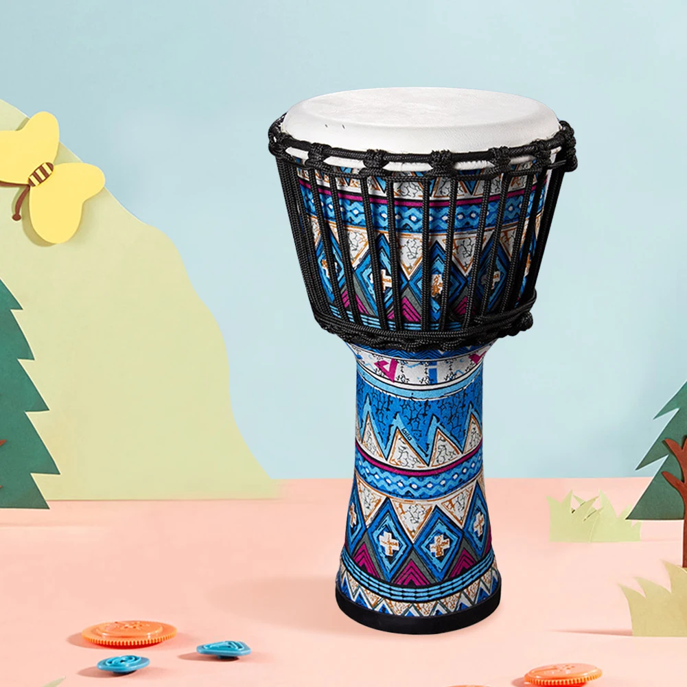 جلد الماعز الطبل الأفريقي طبل أنماط الفن الملونة 8 بوصة طبلة ذات يد آلة موسيقية هدية عظيمة للمبتدئين البالغين والأطفال