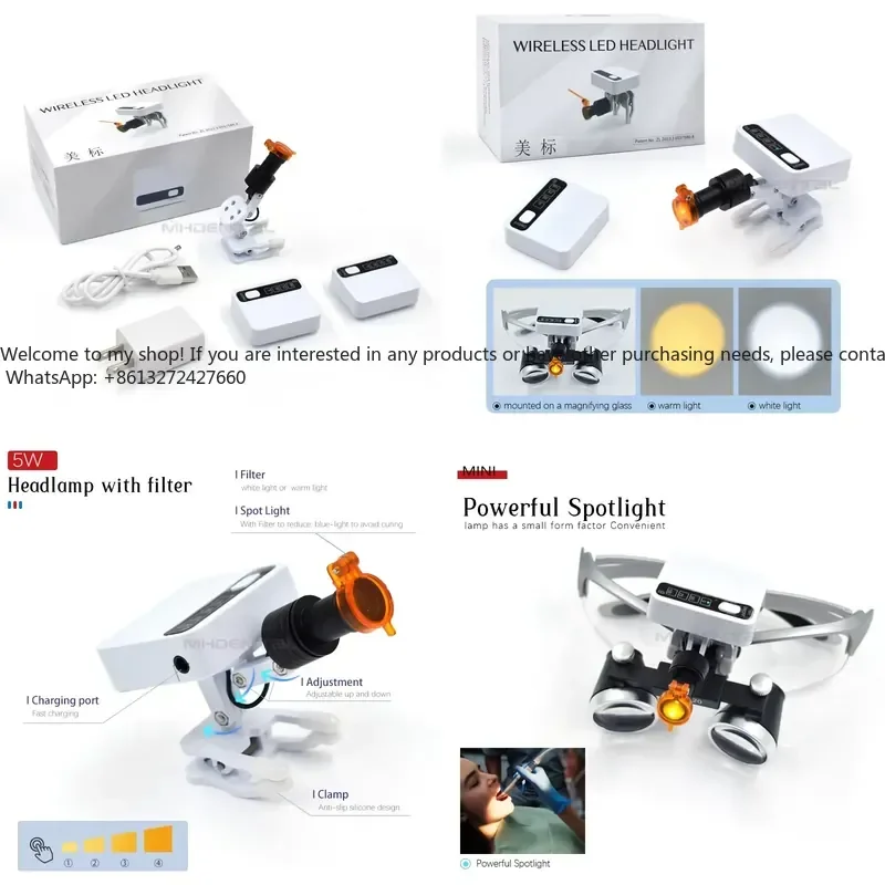 

Wireless Headlight Adjustable Brightness Warm/White with 2 batteries for binocular magnifying glass Removable