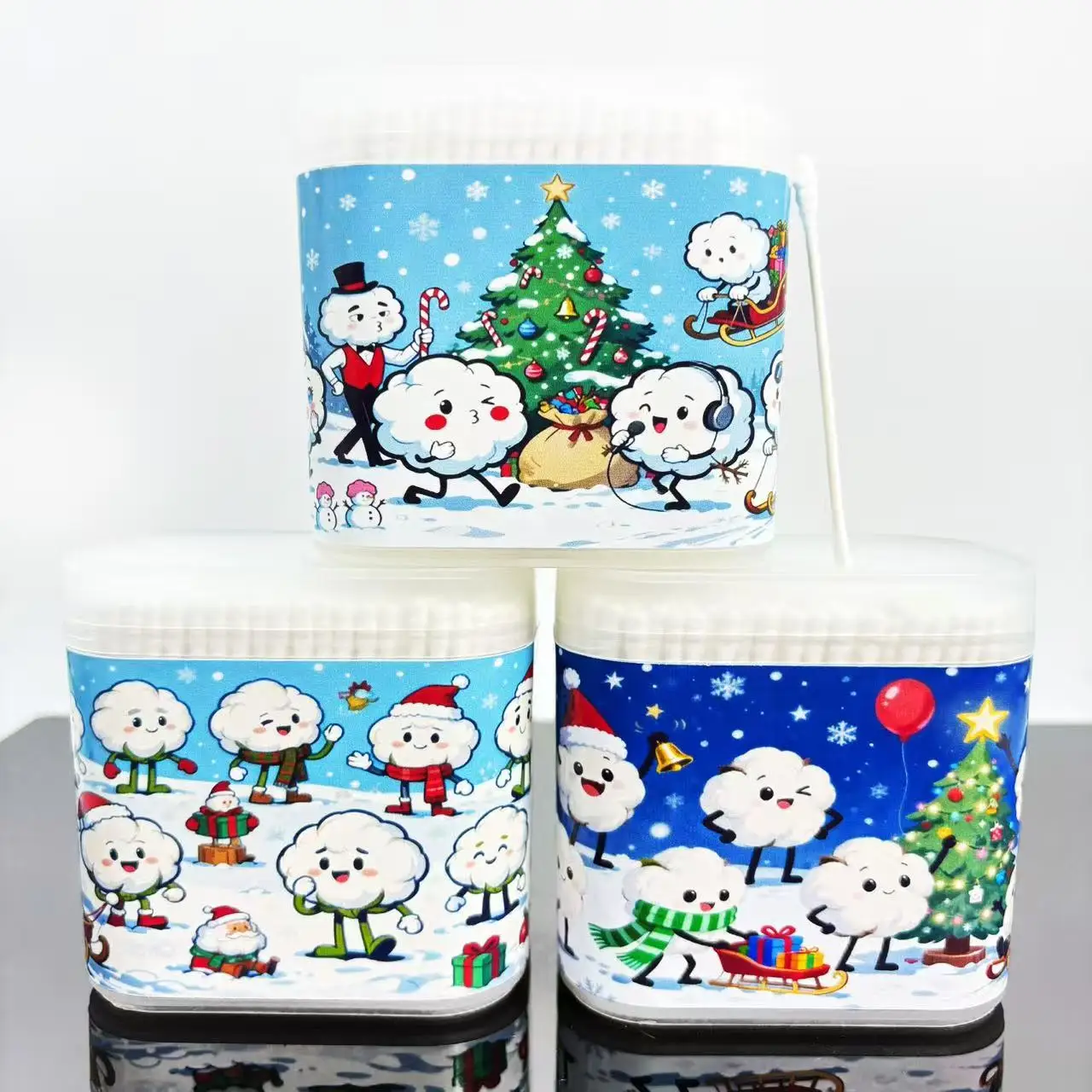 Tamponi di cotone a doppia estremità a tema Buon Natale da 400 pezzi/800 pezzi, celebra il Natale insieme con tamponi di cotone creativi