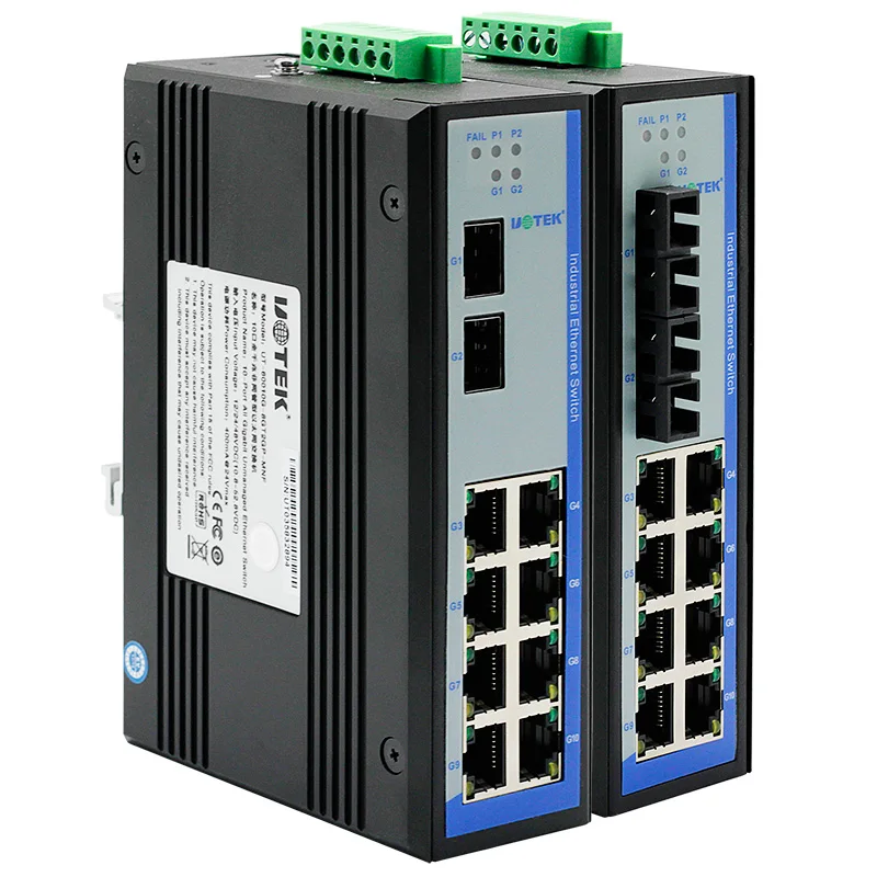 

UOTEK 8 Ports 10/100/1000M RJ45 2 Layer Unmanaged Industrial Ethernet Switch DIN-Rail 2 Fiber SFP SC UT-60010G