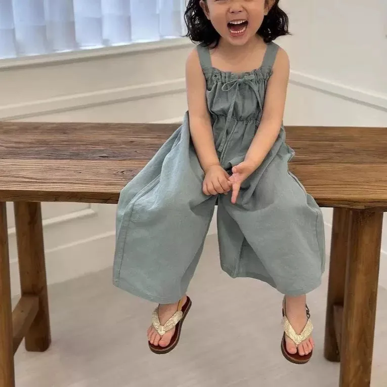 Girls Strapless Pleated Jumpsuits One-Piece Pants Children's Summer Clothing New Arrivals for Kids