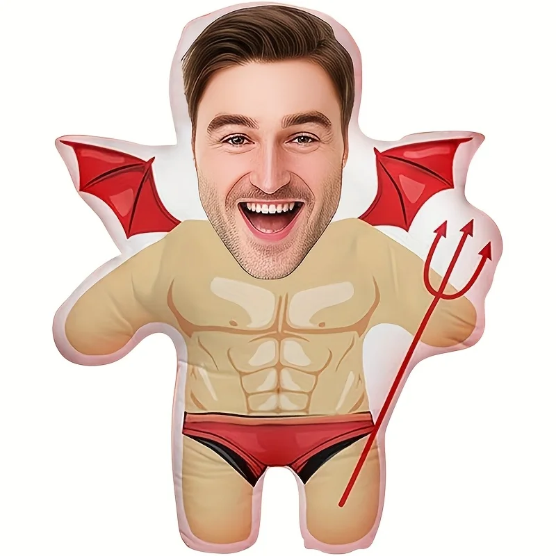Customised bat-faced portrait cushion, perfect for birthdays, Halloween, or as a gift for your boyfriend.