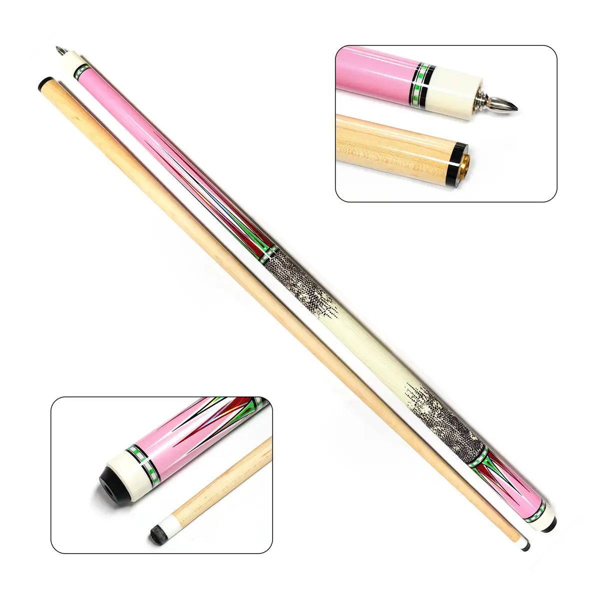 

1/2-piece Uni-loc Fast Joint Canadian Maple Wood 11.5mm/12.75mm Tip Billiard Pool Cue with Real Leather Hand Grip