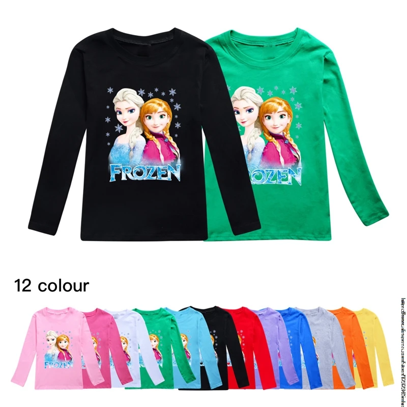 Children Frozen Elsa T Shirt Kawaii Funny Spring Summer Cartoon 3D T-shirt For Boys Girls Kid Clothing Unisex Long Sleeves