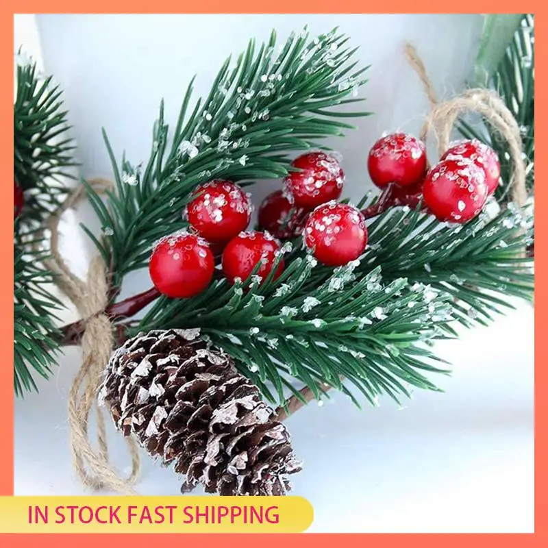AA05 التوت الأحمر ينبع فروع الصنوبر دائم الخضرة عيد الميلاد التوت ديكور 24 قطعة الصنوبر الاصطناعي المخاريط فرع الحرفية إكليل اختيار #4