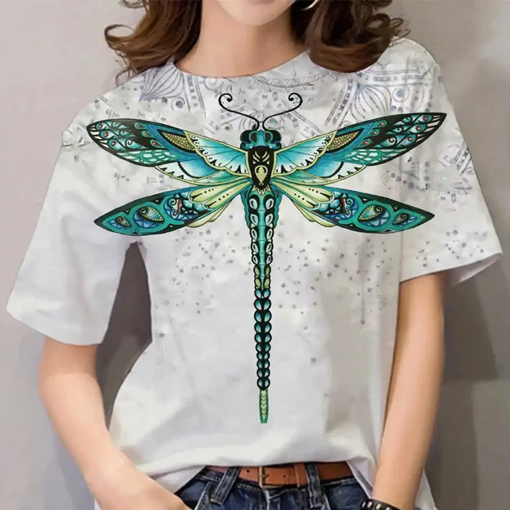 Summer Dragonfly 3D Printed T-Shirts Woman Fashion Harajuku Tees Tops Short Sleeve T Shirt Women's Oversized Streetwear Clothing