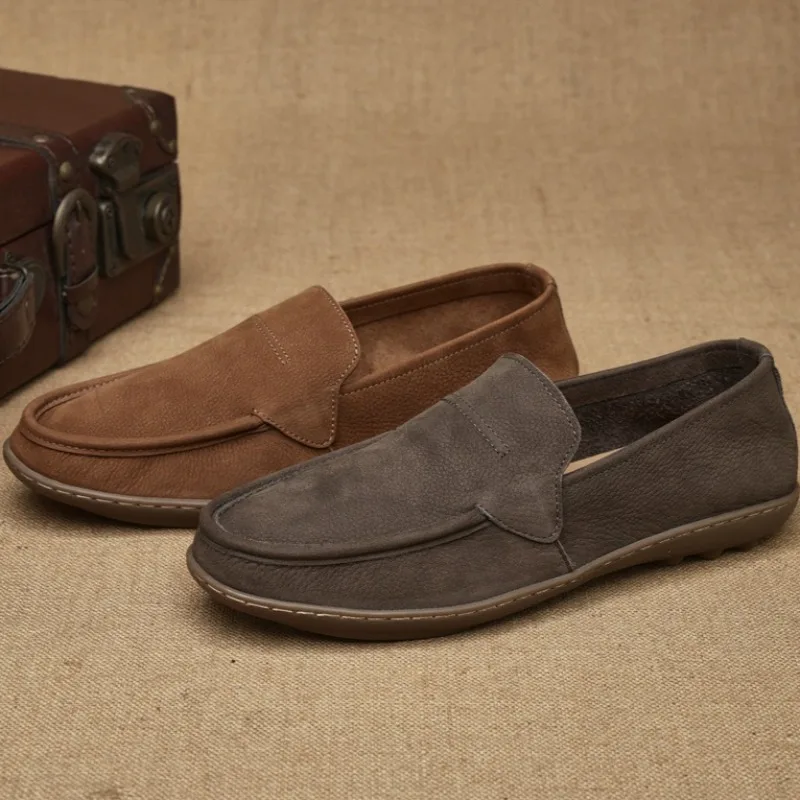 Loafers Shoes for Man Genuine Leather British Casual Soft Cowhide Men's Shoes Breathable Men's Leather Shoes Soft Soled Loafers
