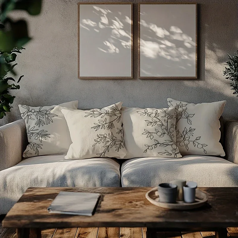 

Minimalist Botanical Throw Pillow Covers, Line Art Plant Print Cushion Cases for Home Decor