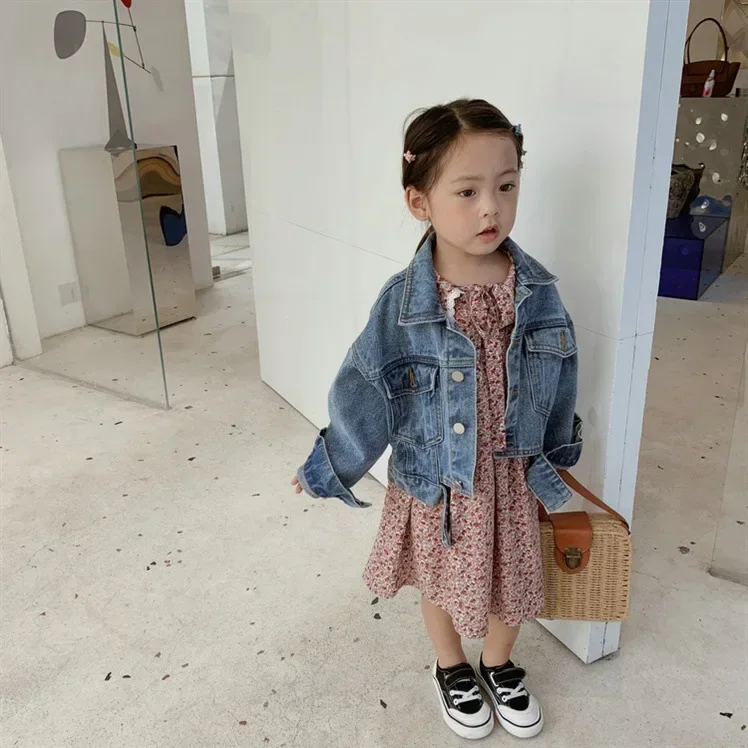 Girls Spring and Autumn New Denim Jacket Korean Loose Fashion Baby Jacket Short Children Neutral Cool All-match Coat