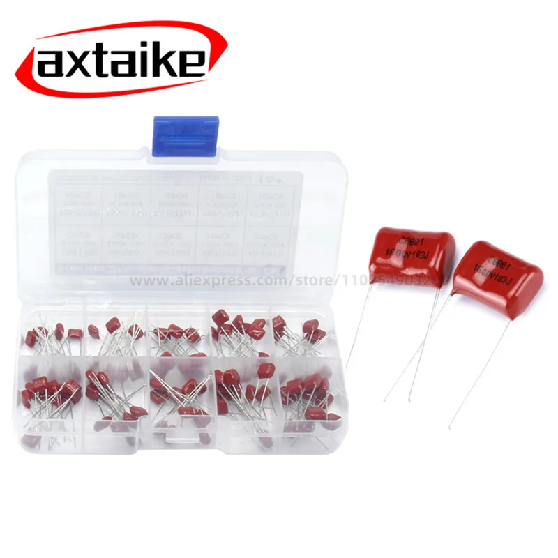100Pcs CBB Polypropylene Film Capacitor  63V 100V CBB Capacitors Assortment Kit 10NF 22NF 47NF 100NF 150NF  560NF 103 104 154