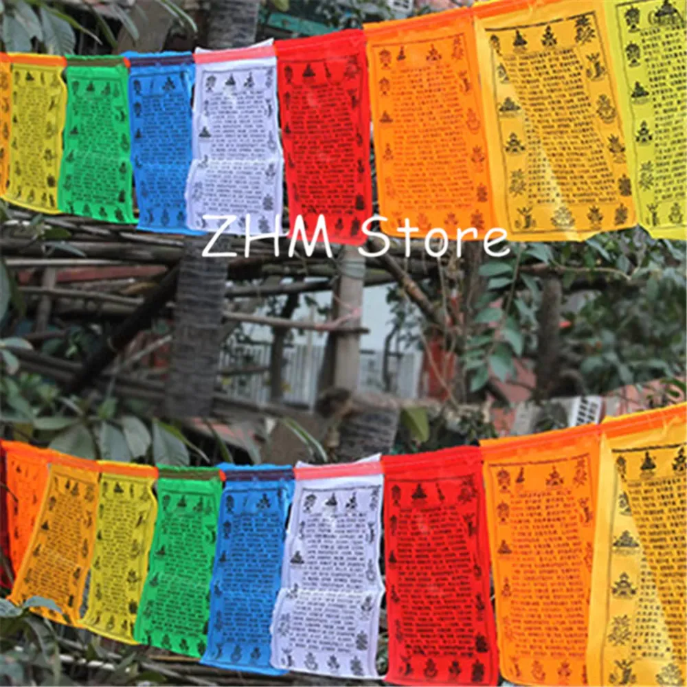 

Tibetan Buddhist The Prajna Paramita Sutra prayer flag Silk Colorful Print 6 Meters 21 pcs/string Religious Flags Scriptures