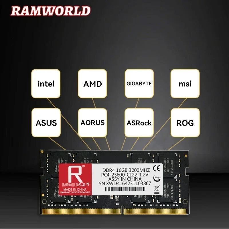 RAMWORLD DDR4 16GB 3200MHz 8GB 4GB Memoria Ram PC4 1.2V 25600 SODIMM หน่วยความจําแล็ปท็อป