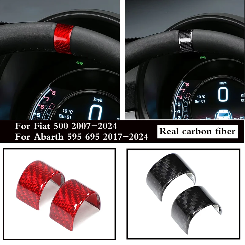 For Fiat 500 Abarth 595 695 2007-2024 Real carbon fiber car steering wheel return logo ring interior sticker Auto Accessories