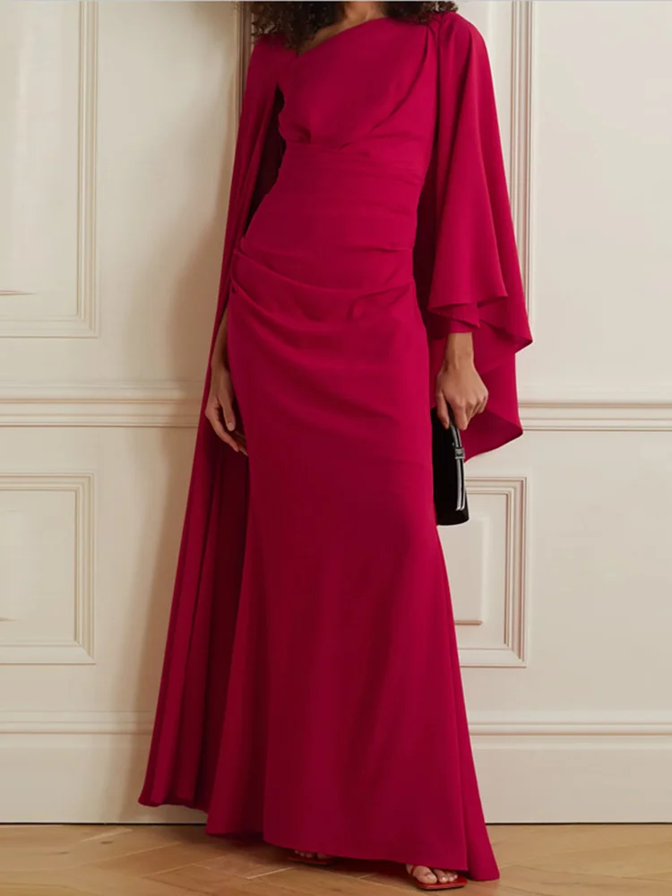 Fashion Trend Spring Summer 2022 Women Elegant Maxi Dress New V Neck Long Sleeve A Line Evening Party Dresses