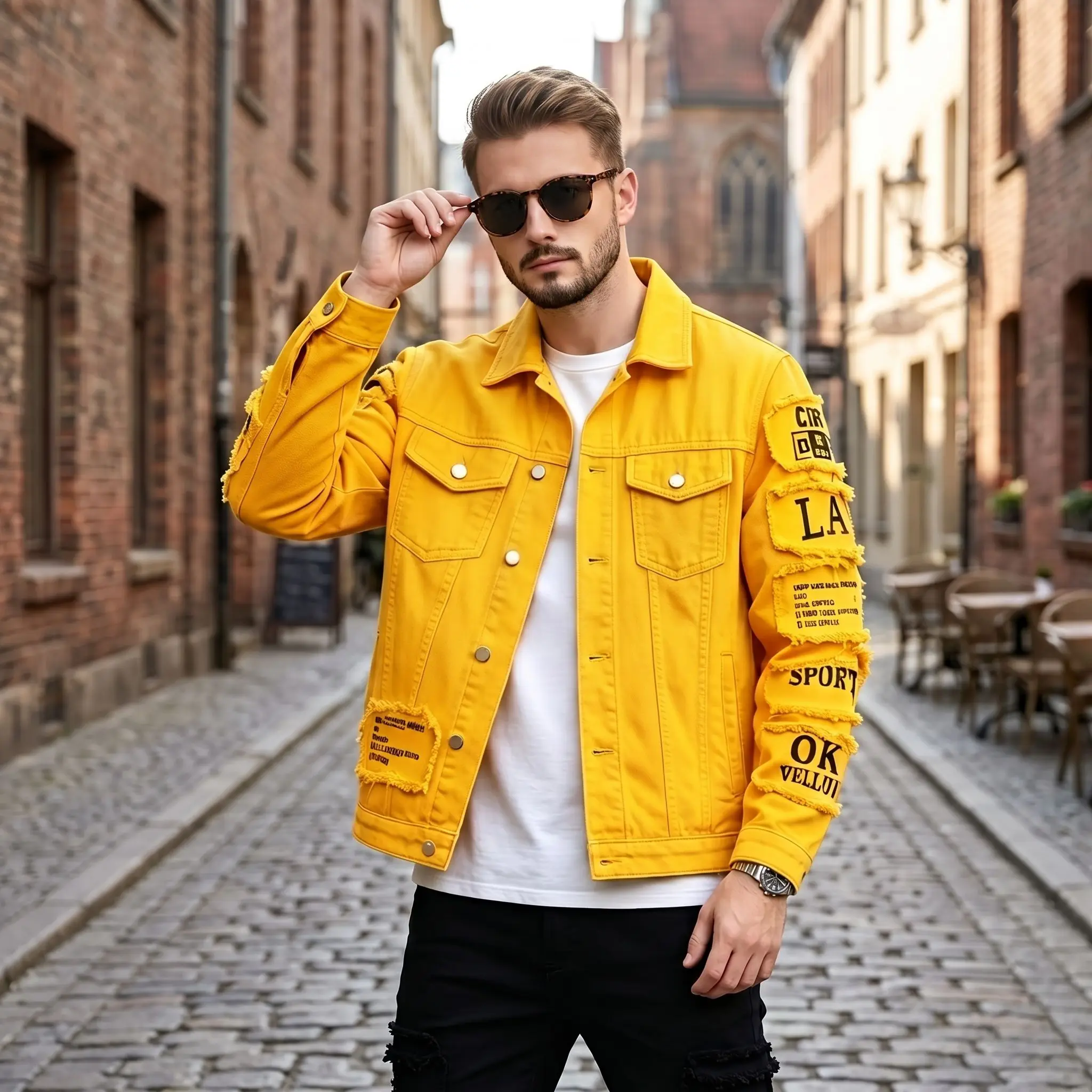 European and American Men's Denim Jacket, Autumn American Retro Trendy Brand, Large Size High Street Personalized Heavy Print Men's Versatile Outerwear