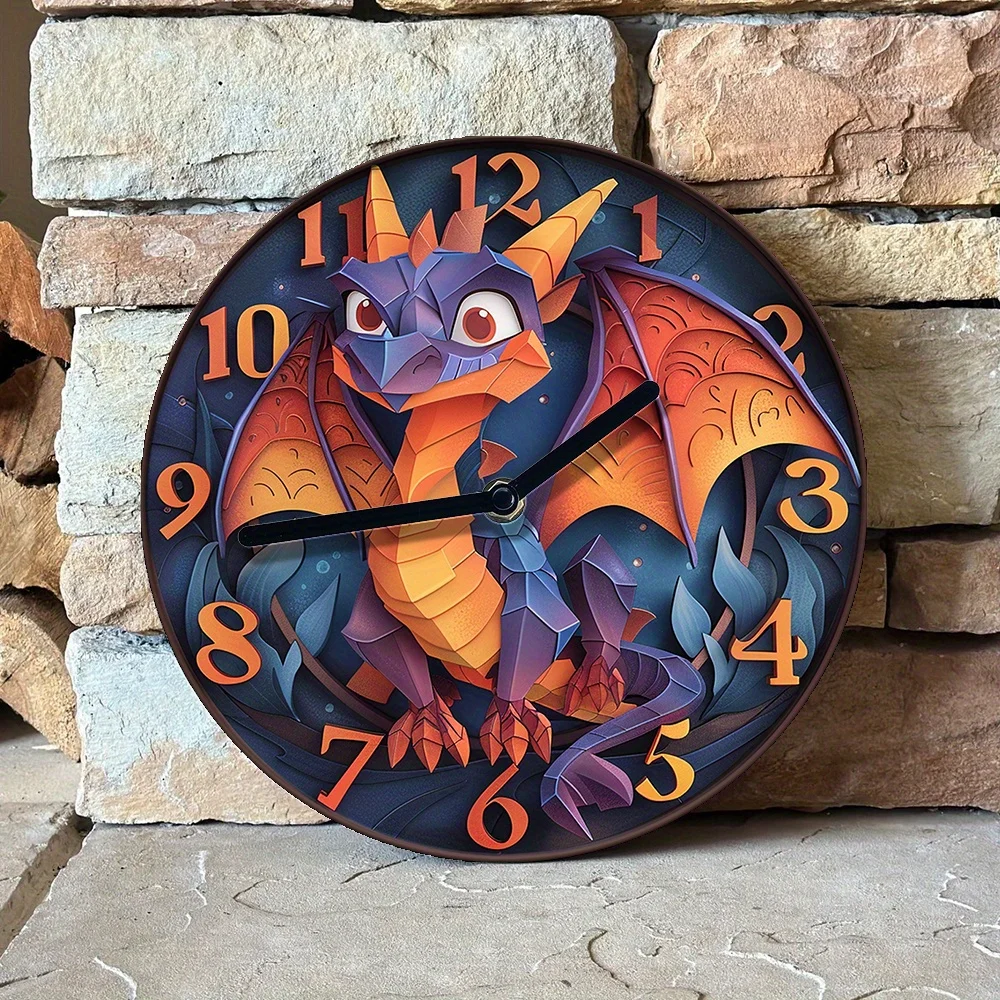 Inferno Dragon 2D Effects Silent Wall Clock - DIY Clock - Autumn Living Room Decor - Fathers Thanksgiving Day Gifts