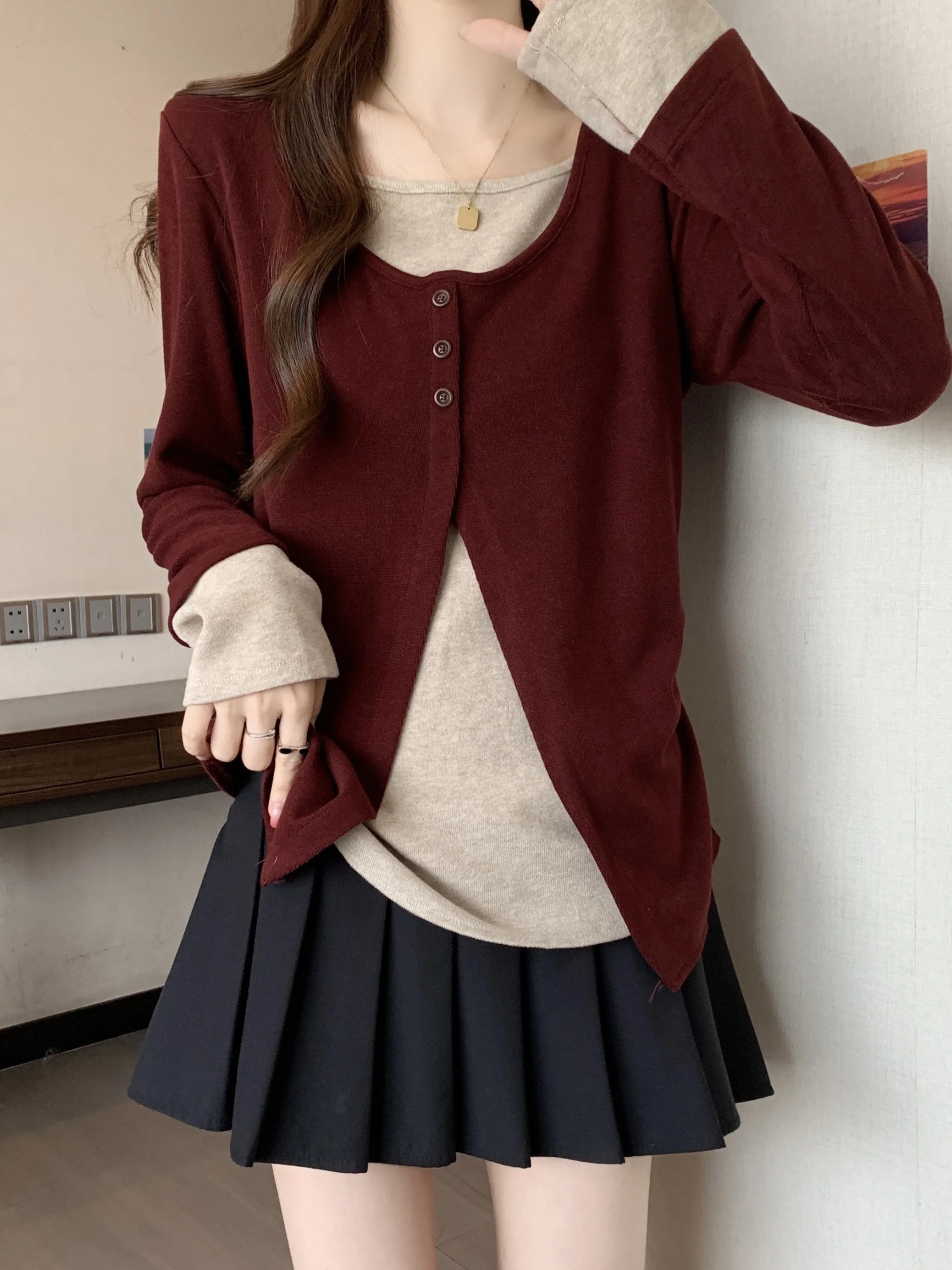 

plus Size Long Sve T-irt Women's Spring Trendy Slimming Base irt Casual Sle Regular Length Polyester Fiber Top