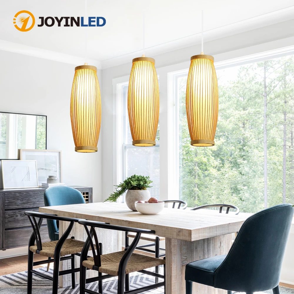 JOYINLED Traditional Chinese Bamboo Ceiling Pendant Light Chandelier Handmade Rattan Wicker Hanging Lamp Home Bed Room Decor
