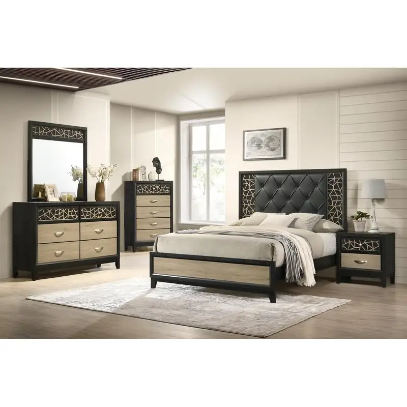 Moderne zeitgenössische Kommode, Holzkonstruktion, schwarzes und natürliches Finish
