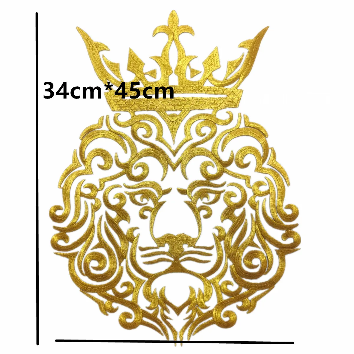 45CM Big Size Animal Tiger Face with Crown Gold Thread Embroidered Hollow out Cosplay Costumes Garment Patch Iron On European