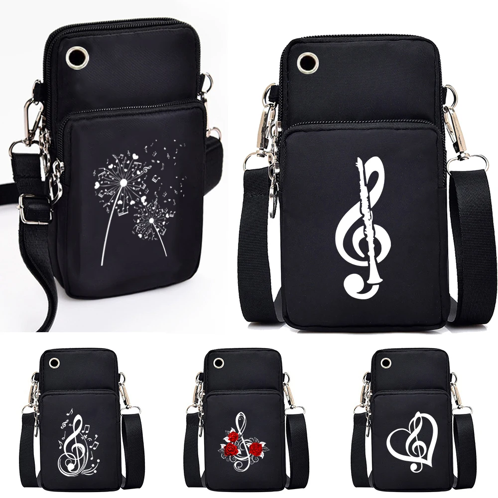 Mini torba na telefon komórkowy kobiety symbole muzyczne torba wisząca torebka na monety na szyję pionowa torebka moda mała torba typu Crossbody