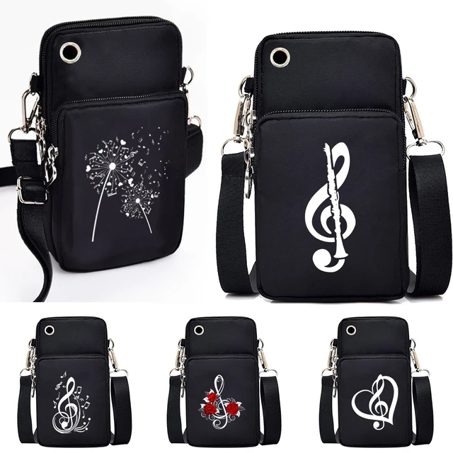 Mini torba na telefon komórkowy kobiety symbole muzyczne torba wisząca torebka na monety na szyję pionowa torebka moda mała torba typu Crossbody