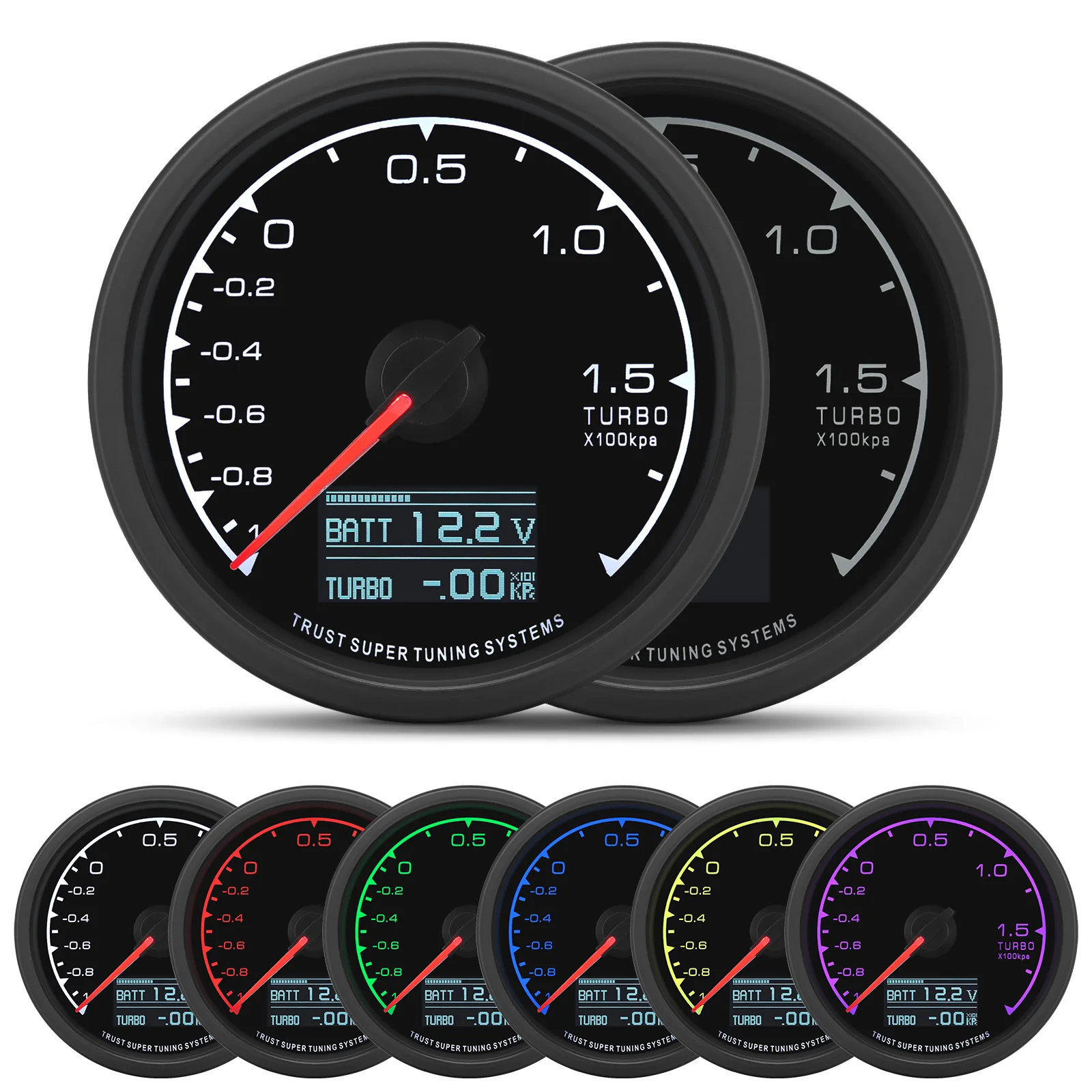 7 Colors Backlight Car Digital Display Gauge Boost Racing Meter Turbo Boost LCD Car Accessories With Sensor And Black Bracket