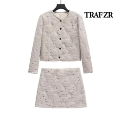 TRAF ZR Women's Suit With a Skirt Fashion Luxury Chic and Elegant Woman Skirt White Tweed Suit New Two Piece Set winter 2024