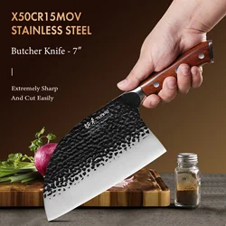 TURWHO 7-inch Kitchen Butcher Knife Hand Forged Chop Cutting Knife Stainless Steel Boning Chef Knife Slicing Sharp Cooking Tools