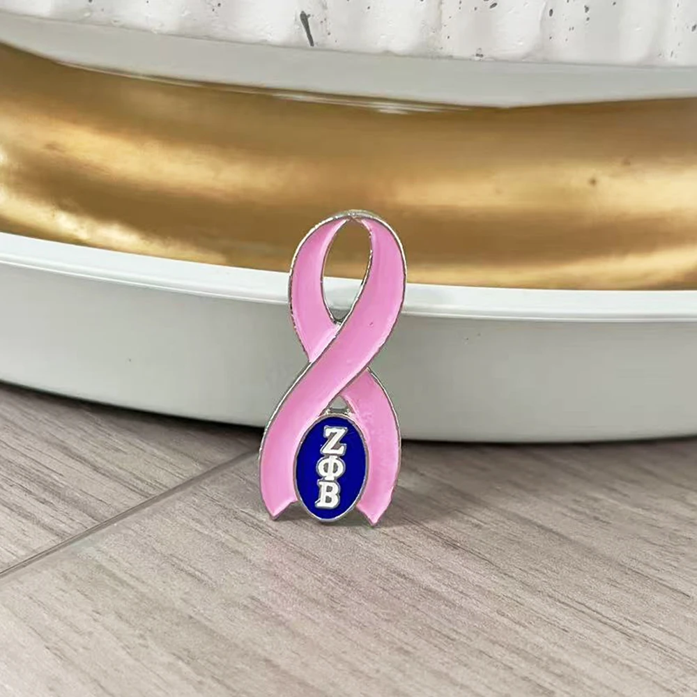 Pin con cinta azul y blanca con letras griegas Zeta Phi Beta, 5 uds.