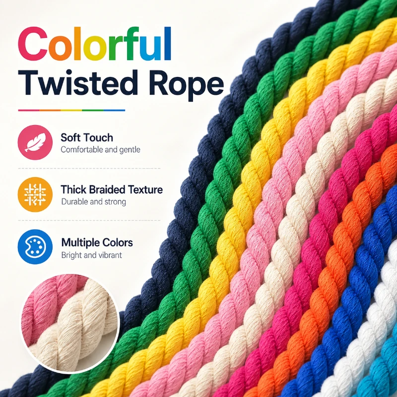 10Meters Cotton Macrame Rope 5/8/12/20mm 3 Shares Twisted Cord Colorful Decoration Ropes Knitting Making Wall Hangings Cords