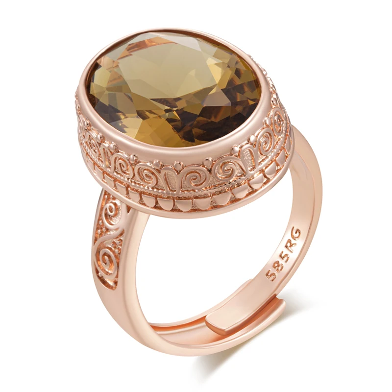 Kinel Hot Shiny Light Brown Natural Zircon Big Ring for Women Fashion 585 Rose Gold Color Vintage Bride Wedding Jewelry 2025 New