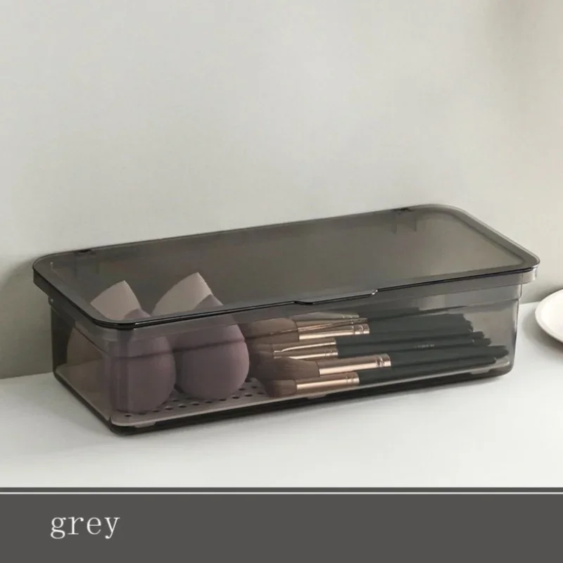 Makeup Brush Storage Box, Dressing Table Beauty Egg Eye Shadow Brush Storage Box, Rectangular Transparent Belt Cover Storage Box