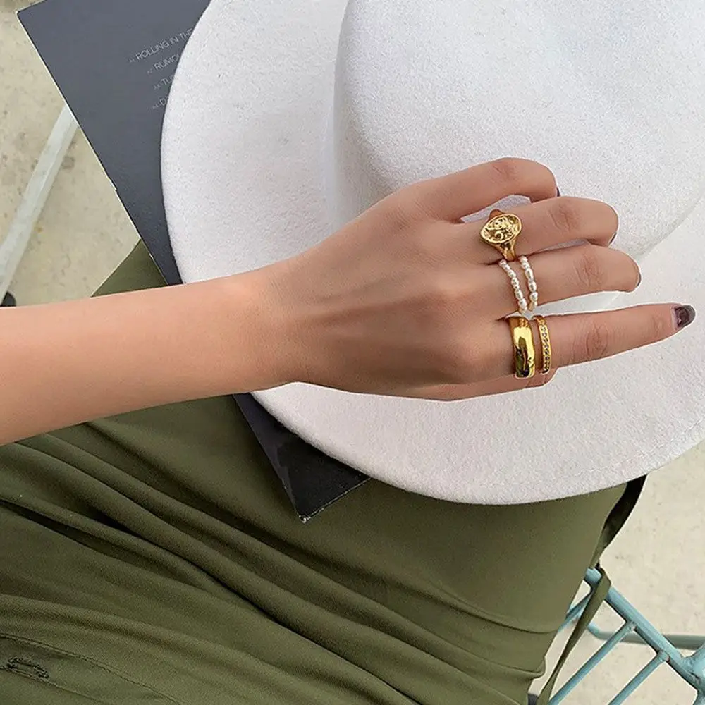 Minimalist Elegant Continuous Circle Thumb Ring Natural pearl Vintage Finger Ring Jewelry Party Jewelry Fashion Accessories