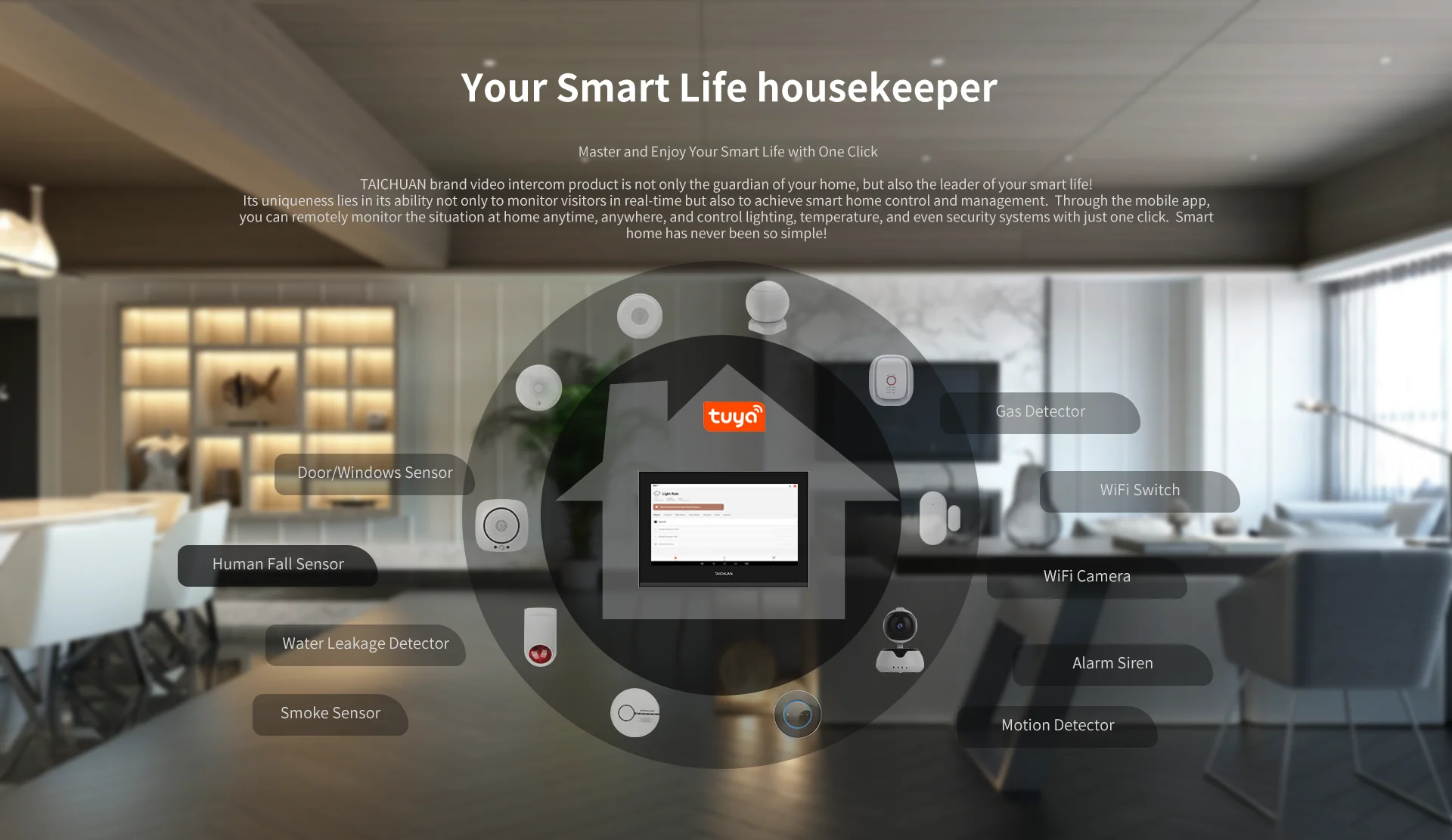 7 Inch Android Tuya Smart Intercom Smart Control Panel Smartlife Smart Home Light Switch Control Alarm Sensor and Surveillance