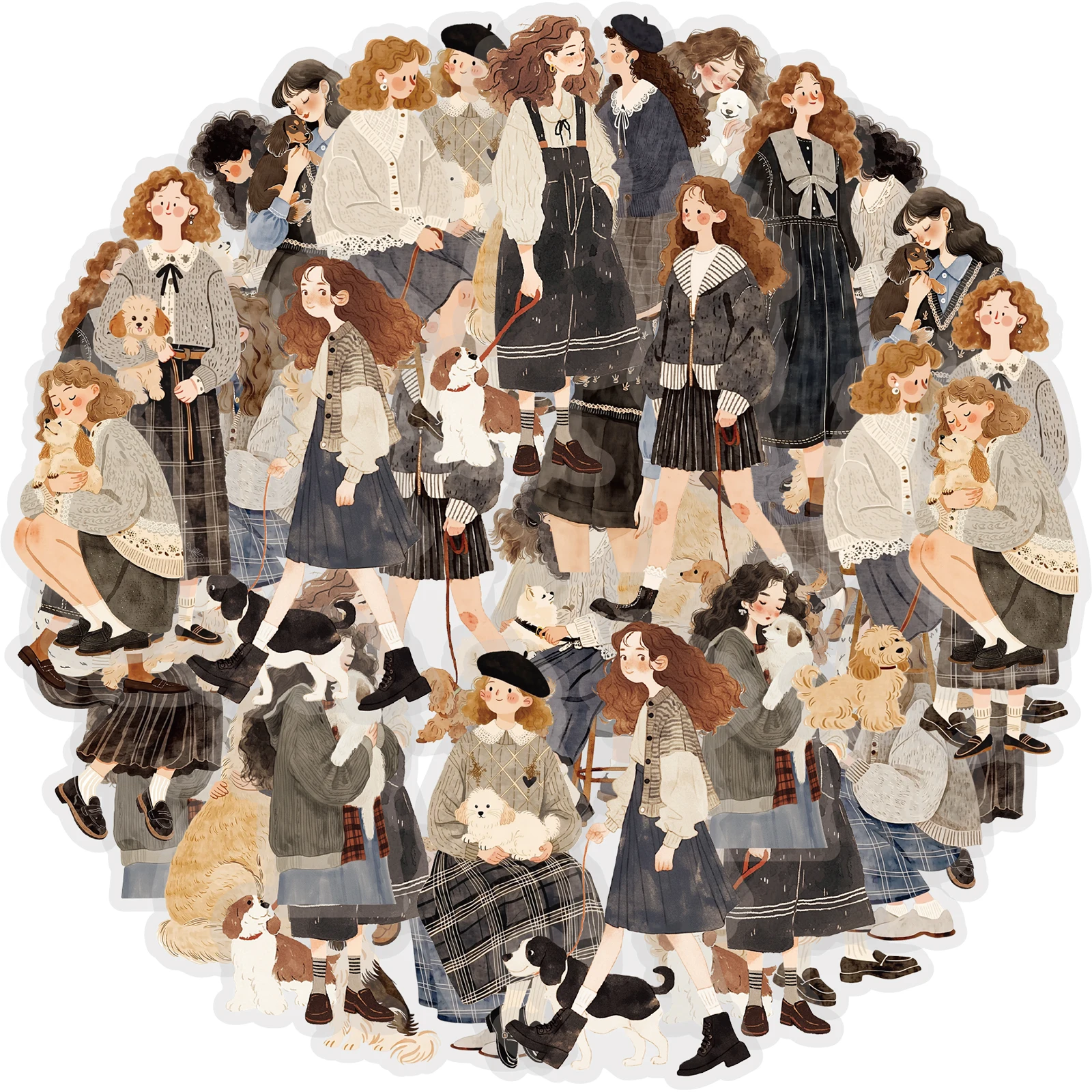 Etori Life 30Pcs Gentle Retro British Style Girl and Dog Stickers Healing Forest Style Decoration Pet Stickers Suitable for Laptops, Phone Backs, Suitcases, Guitars, Photo Albums, Bicycles, Helmets, Diaries, Pencil Cases, Scrapbooking Supplies, Office Decor Accessories, Student Gift Paper Bags, DIY Artwork, Aesthetic Aesthetics, Accounting Supplies, Very Perfect