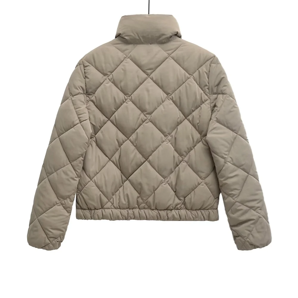Bm & md & za2024 Damen Herbst und Winter neue einfache hohe Kragen Rautenmuster kurze Version Baumwoll mantel warm und dick