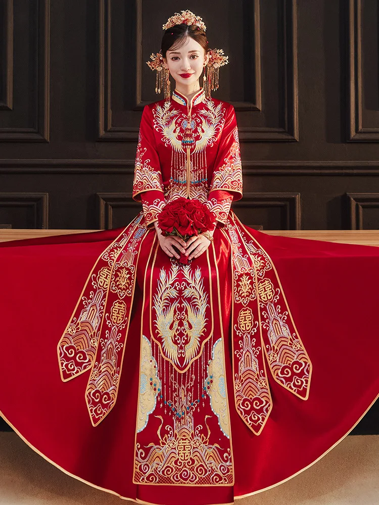 Yourqipao 2023 Chinese Traditional Wedding Dresses Women Ancient Xiuhe Hanfu Custumes Dragon Phoenix Gown Sets Vestido De Noiva