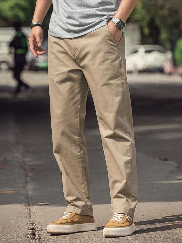 

Khaki Straight Leg Casual Pants Men's Pure Cotton Lightweight Stretchy Summer Thin Workwear Trousers Faionable Retro Sle