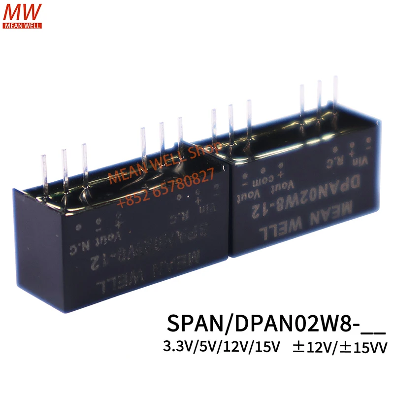 MEAN WELL 2W  SIP Package 8:1 Ultra-Wide Input DC-DC Regulated Converter SPAN02W8-03 SPAN02W8-05 DPAN02W8-12 DPAN02W8-15