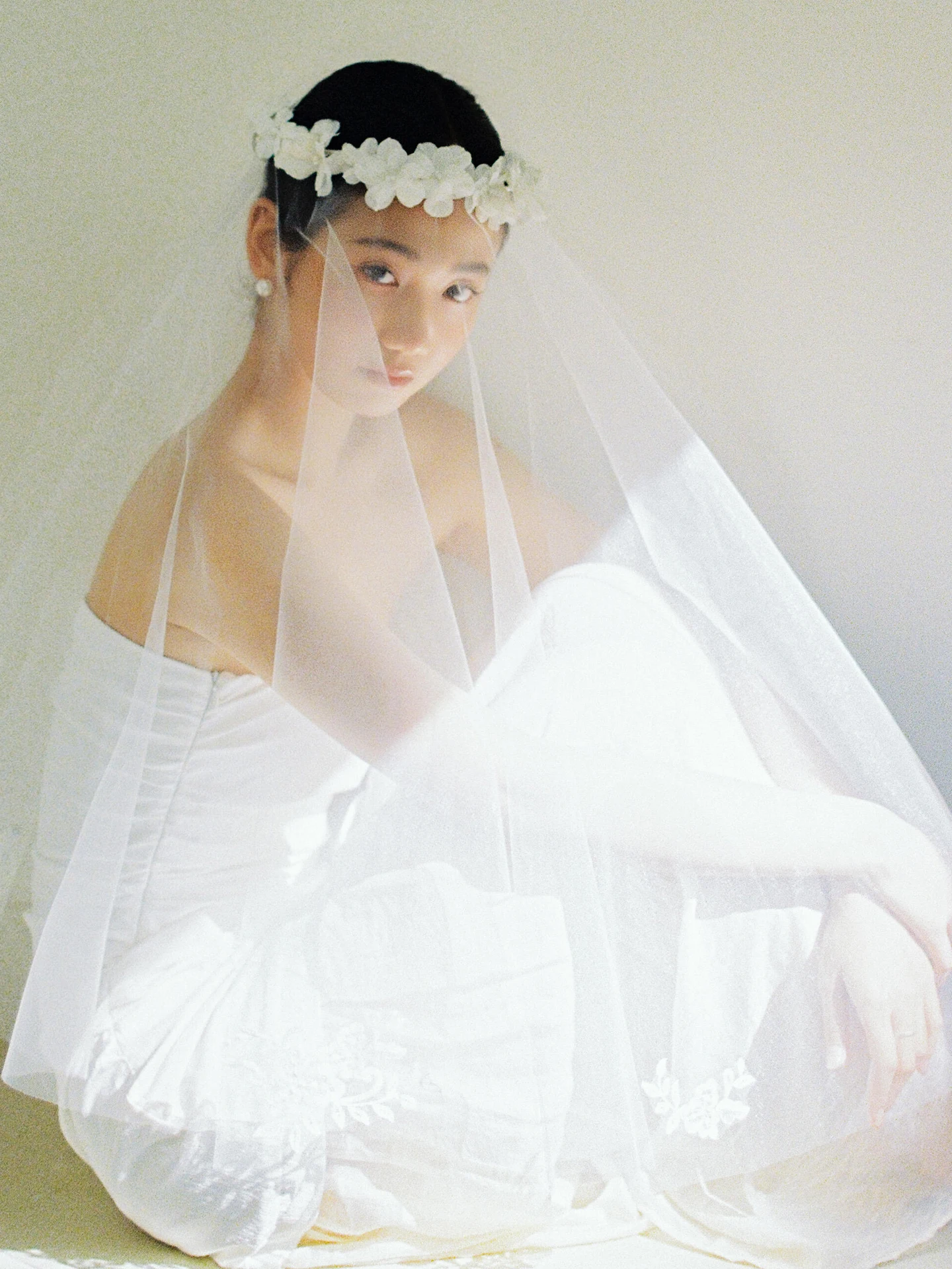 Korean Style Bridal Veil Floral Crown Headwear Photography Prop Engagement Proposal Wedding Dress Accessory Elegance Sensation