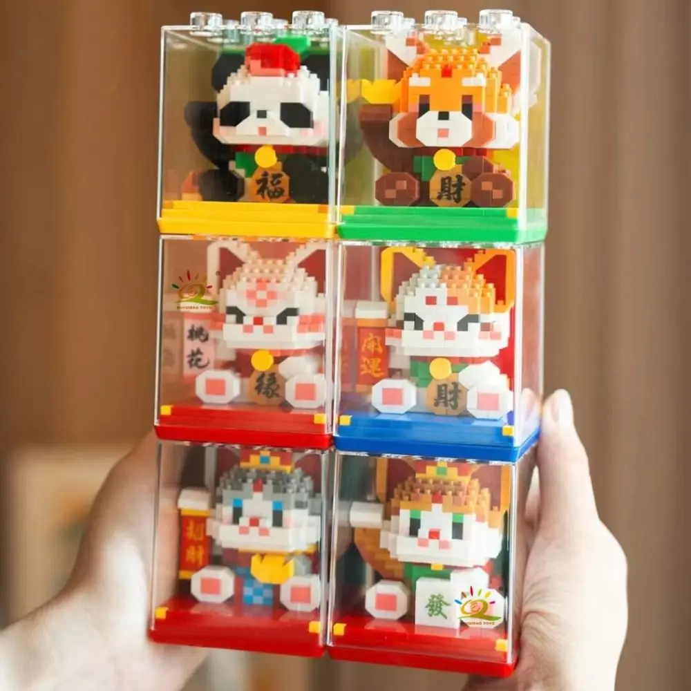 ABS Lucky Cat Figura Building Block Capodanno cinese 3D Micro blocchi di particelle Set Animali del fumetto Muro di mattoni Giocattoli Giocattoli di Capodanno