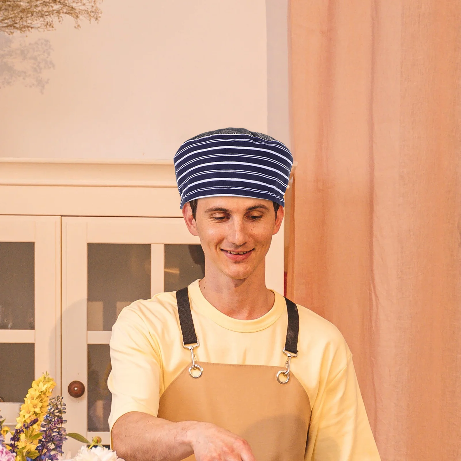 Chapeau de Chef unisexe à rayures bleues et blanches, casquette de cuisine réglable et respirante pour hommes et femmes, personnel de Service, cuisine, Restaurant, hôtel, travail