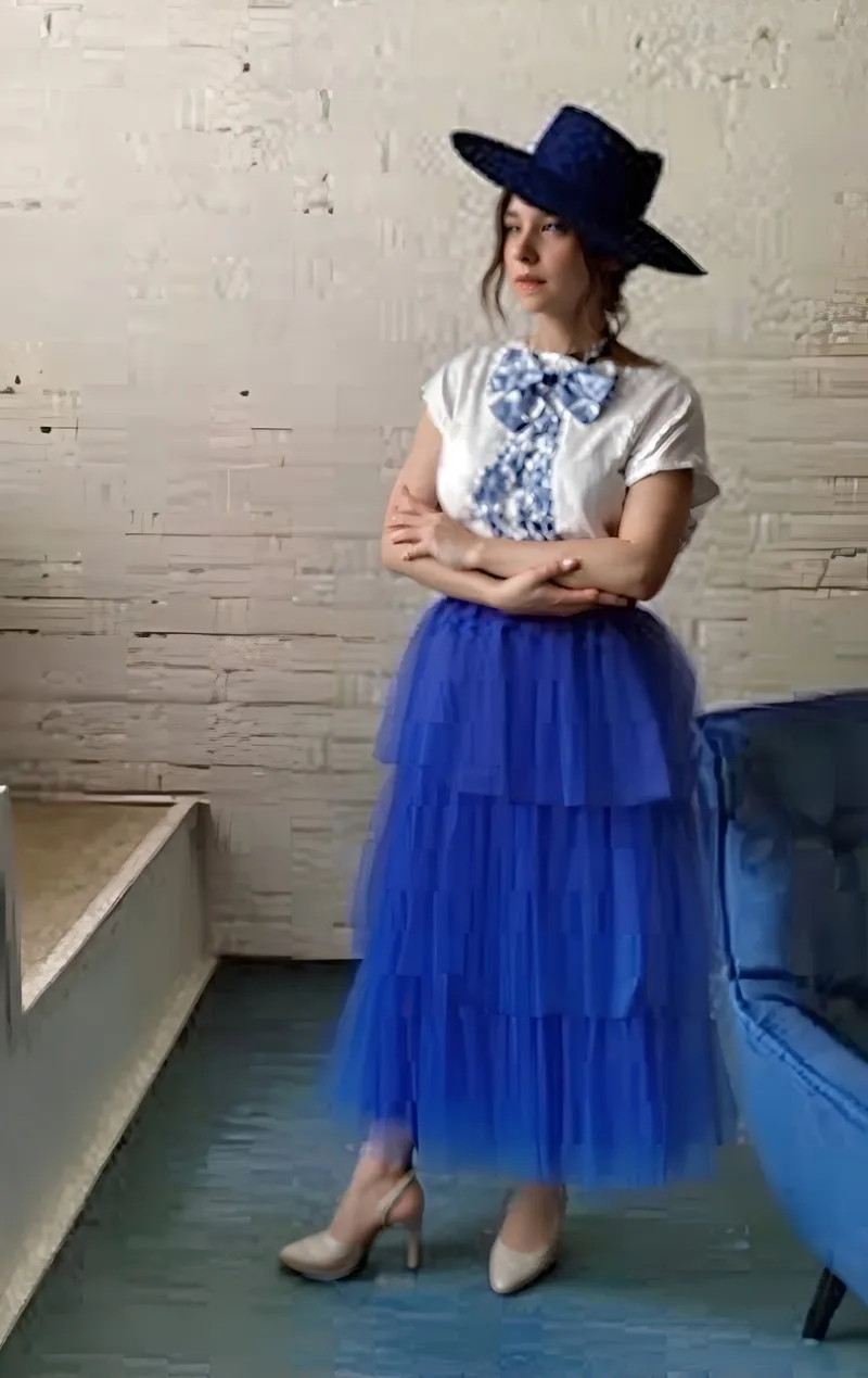 BABYONLINE تول توتو التنانير الطبقات رقيق شبكة كعكة تنورة مرونة عالية الخصر ميدي العجل طول نصف زلات فستاين سهرة/فساتين الحفلات ثوب نسائي