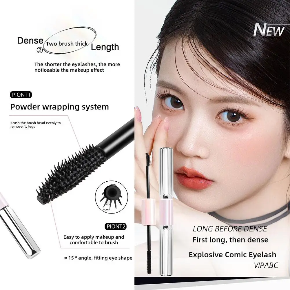 Double-HEAD มาสคาร่า,Lashes Primer + มาสคาร่า,กันน้ํา Curling ยาวหนาหนาแน่นขนตาเรียบเนียน,ขยายตาเครื่องมือ