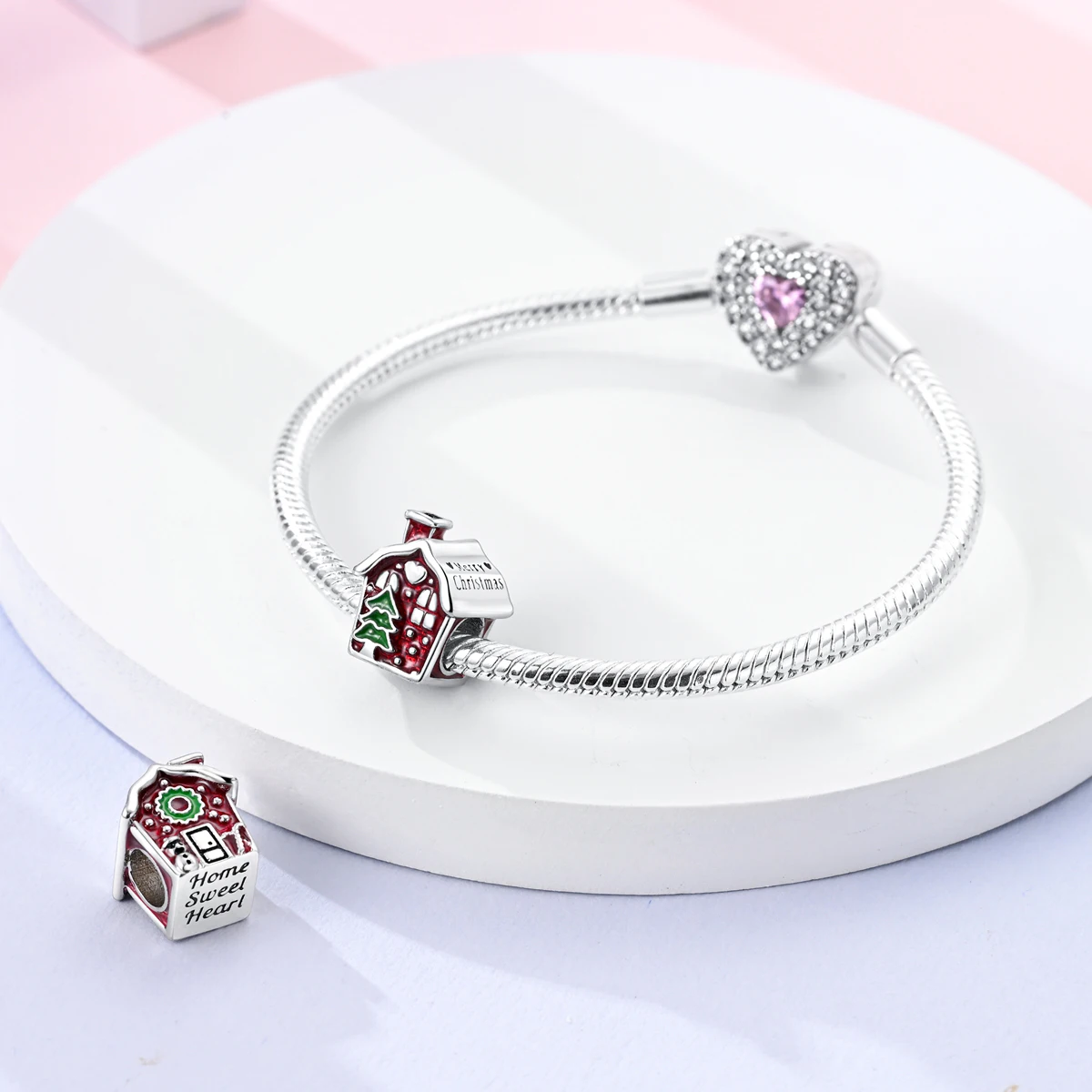 925 Sterling Silver Christmas Gingerbread House Bead Enamel Snowman Charm for Women DIY Bracelet Xmas Gift