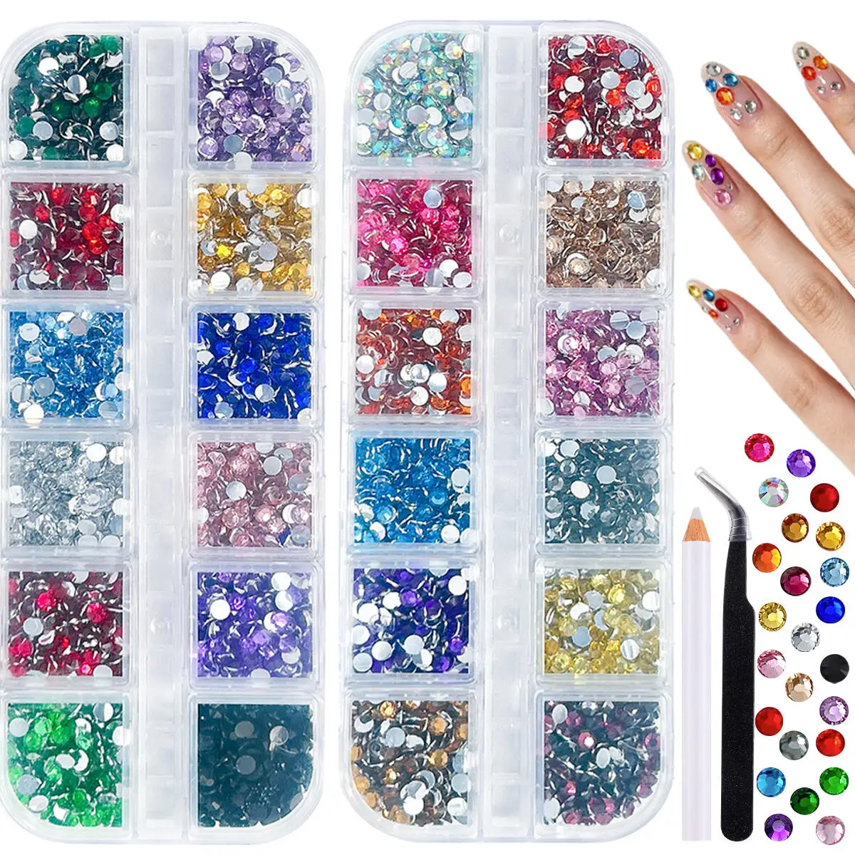 2Boxes Sparkling Colorful Semi-circular Rhinestones Nail Charms 3mm Mini Silver Flatback Resin Nail Gems DIY Glasses Cup Nails